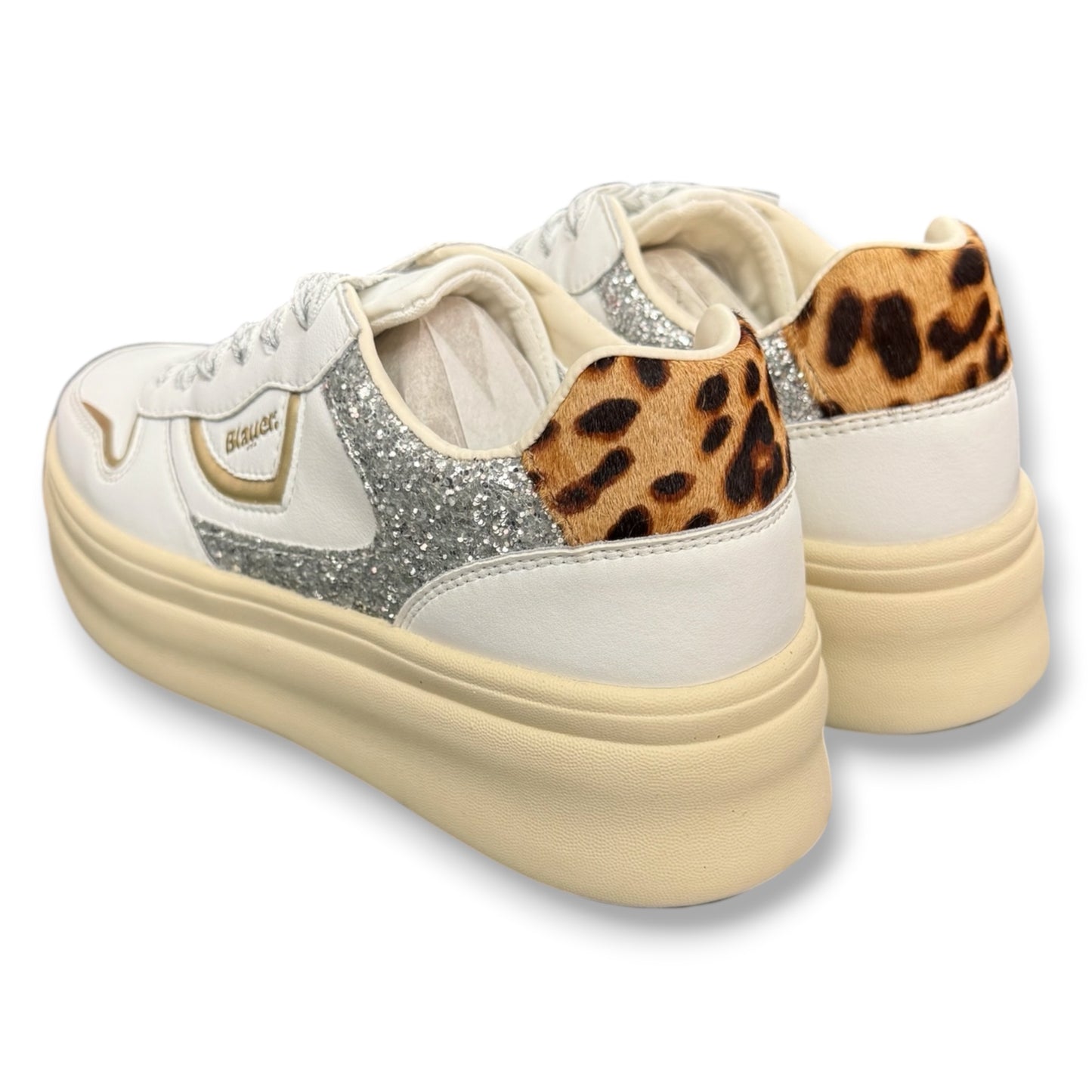 BLAUER - Scarpe Donna, con paillettes e dettaglio leopardato, col.Bianco