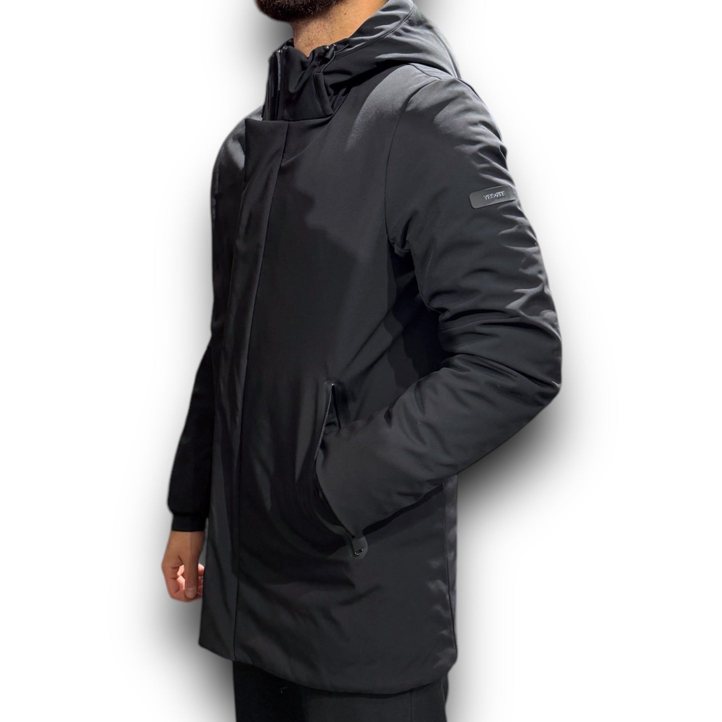 Giubbotto Softshell lungo YES-ZEE Uomo, Cappuccio fisso, Slim Fit, Col. Nero