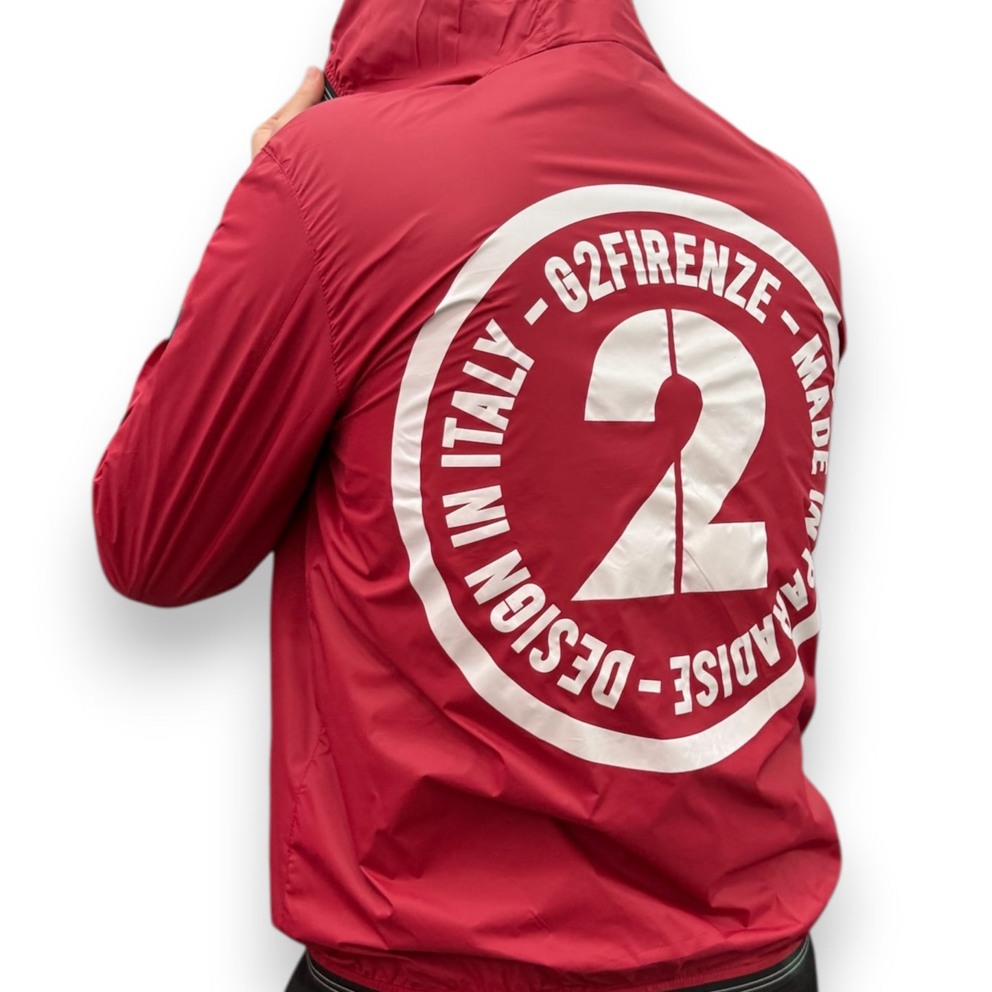 Giubbotto G2FIRENZE, antivento con cappuccio e zip termosaldata, col.Rosso