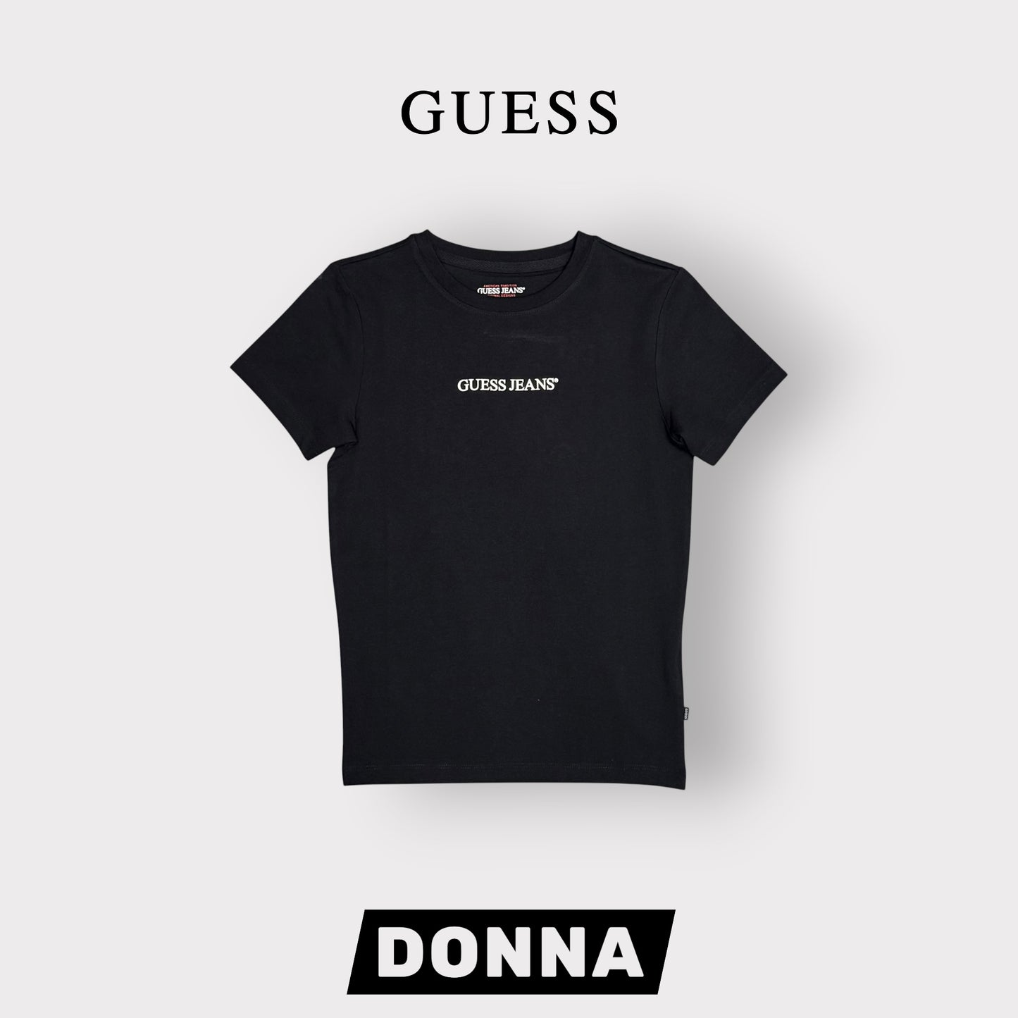 GUESS JEANS- T-shirt Donna, SlimFit, con scritta frontale, col.Nero