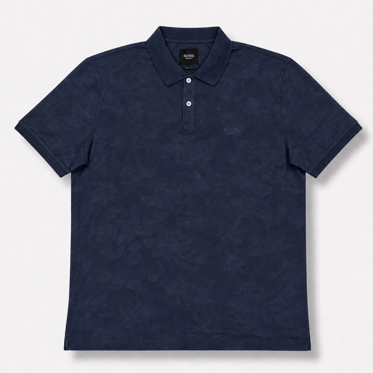 GUESS- Polo Uomo, con trama a fiori, in tessuto tecnico, RegularFit, Col.Blu