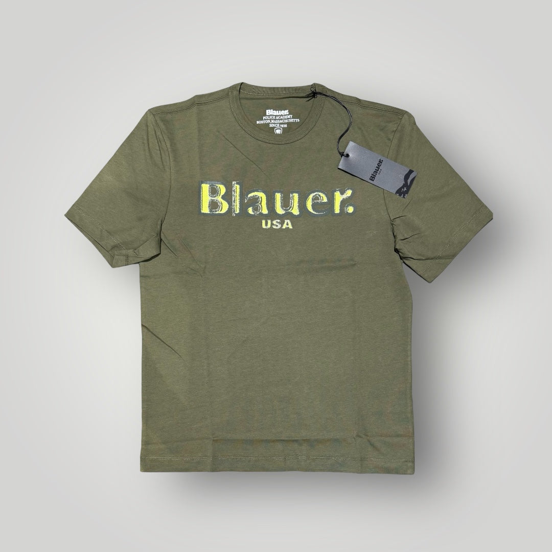 T-shirt BLAUER Uomo verde con stampa frontale, RegulrFit