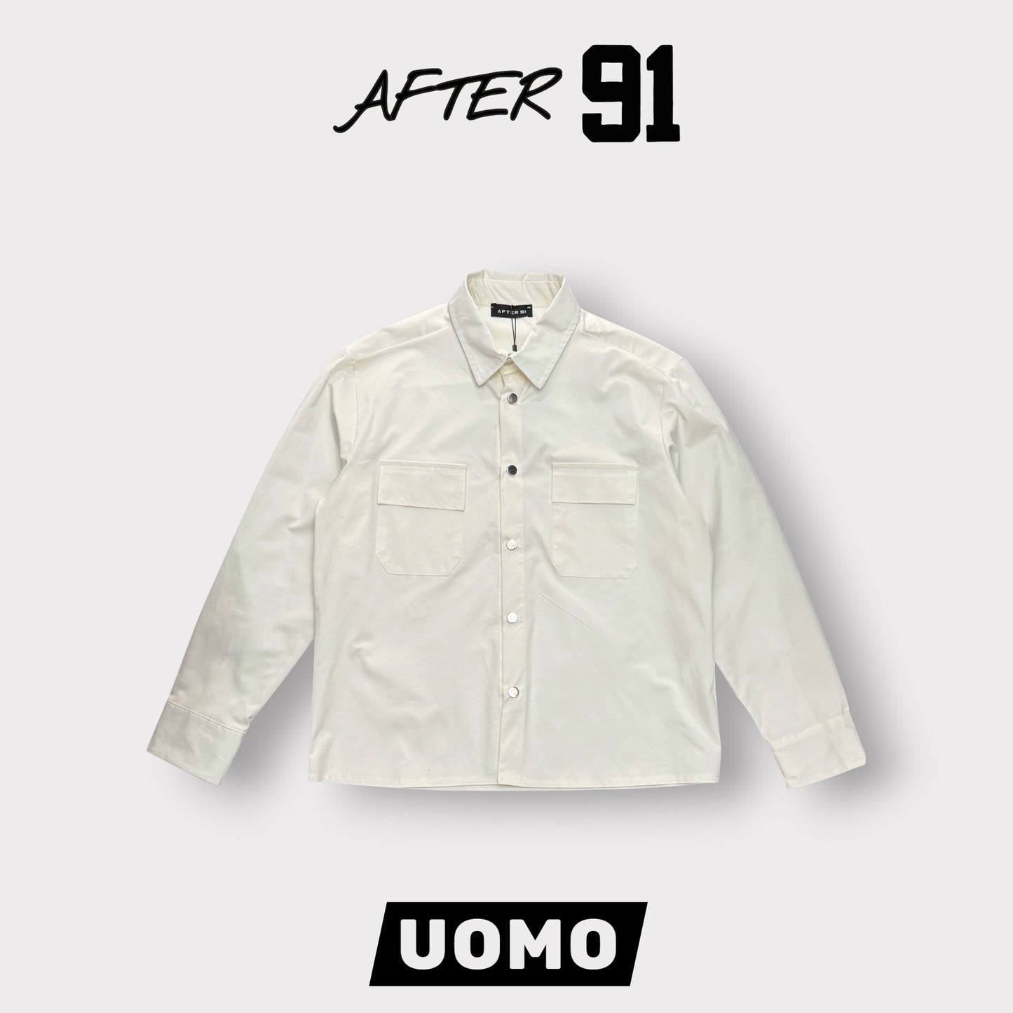 AFTER 91- Camicione Uomo con bottoni, BoxyFit ,Col.Bianco
