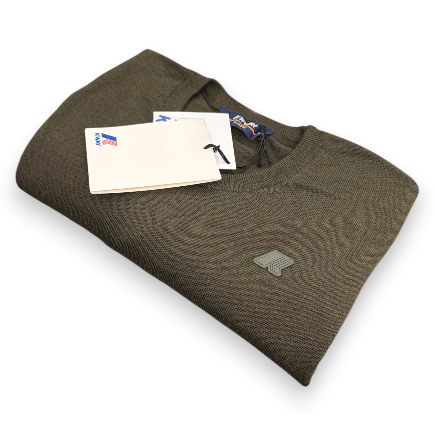 Maglioncino K-WAY Uomo, con logo lato cuore, 100% Lana Vergine, col.Green Blackish