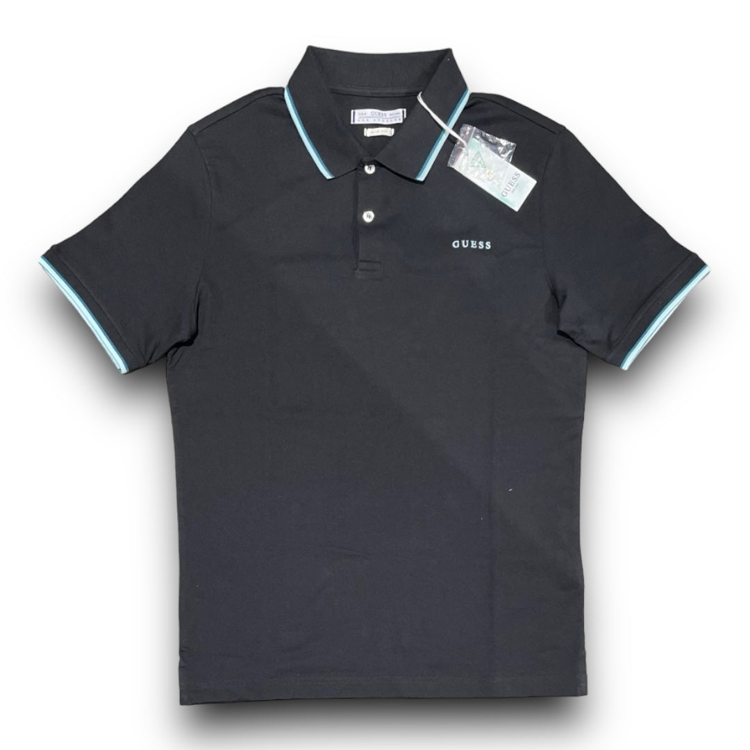 Polo GUESS Uomo piquet con bordino a contrasto, SlimFit, col.Nero