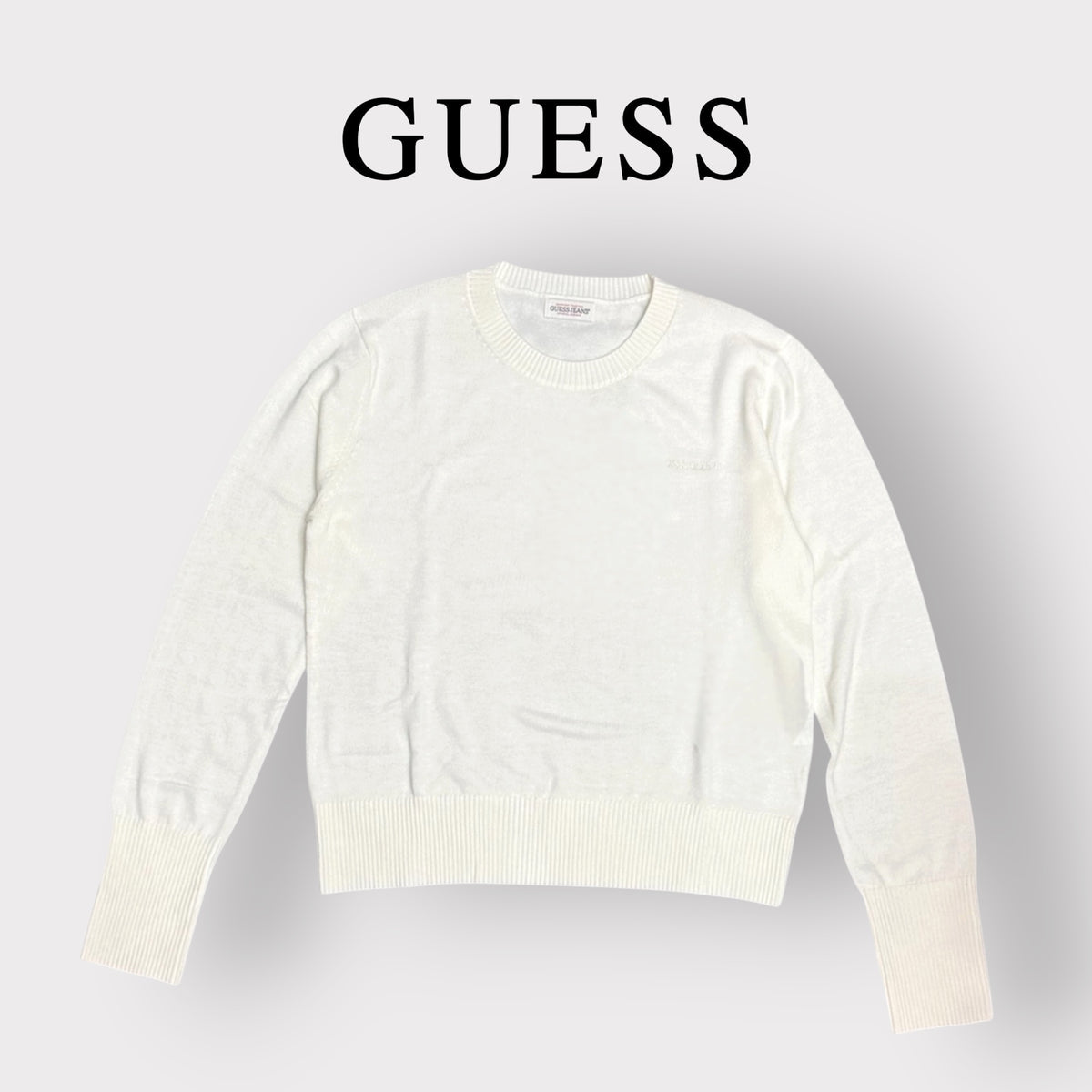 GUESS - Maglioncino Donna, con logo ricamato lato cuore, Col.Bianco
