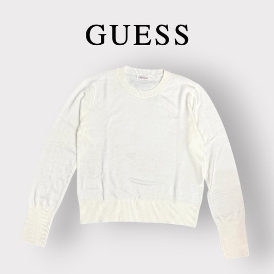 GUESS JEANS- Maglioncino Donna, con logo ricamato lato cuore, Col.Bianco