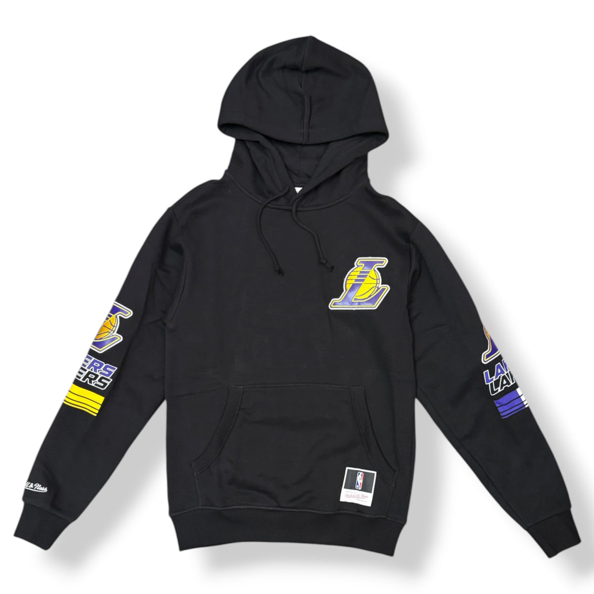 MITCHELL & NESS - Felpa Uomo LAKERS con cappuccio e stampa schienale, tex.felpato, Col.Nero