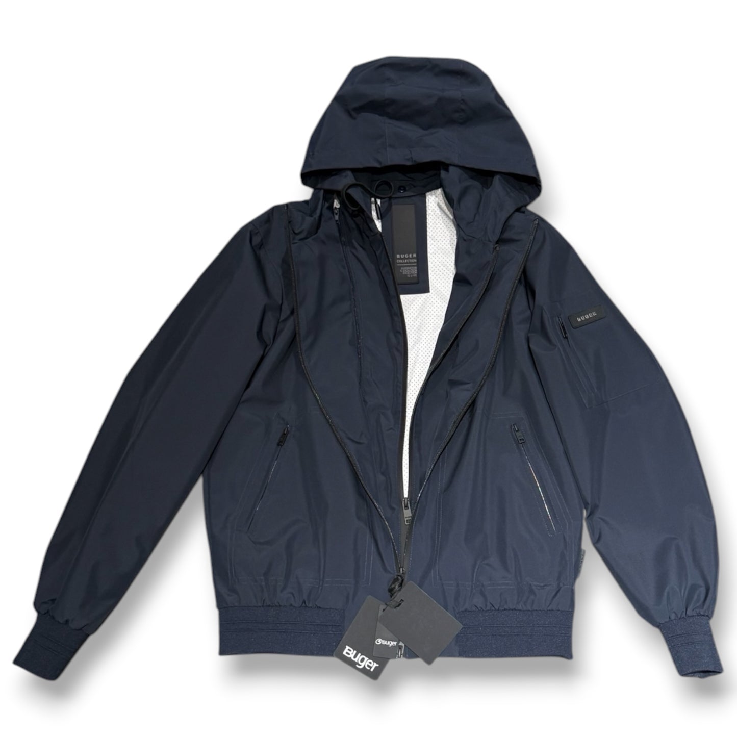 BUGER - Giubbotto Uomo, con doppia zip e cappuccio sganciabile, Col.Blu