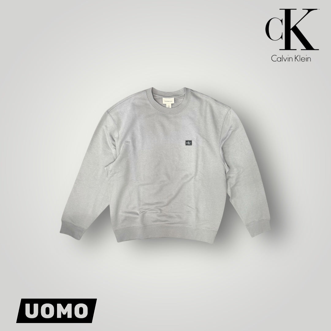 Felpa CALVIN KLEIN Uomo girocollo, tex. garzato, col.Grigio (targhetta lato cuore CK Calvin Klein),(Oversize)