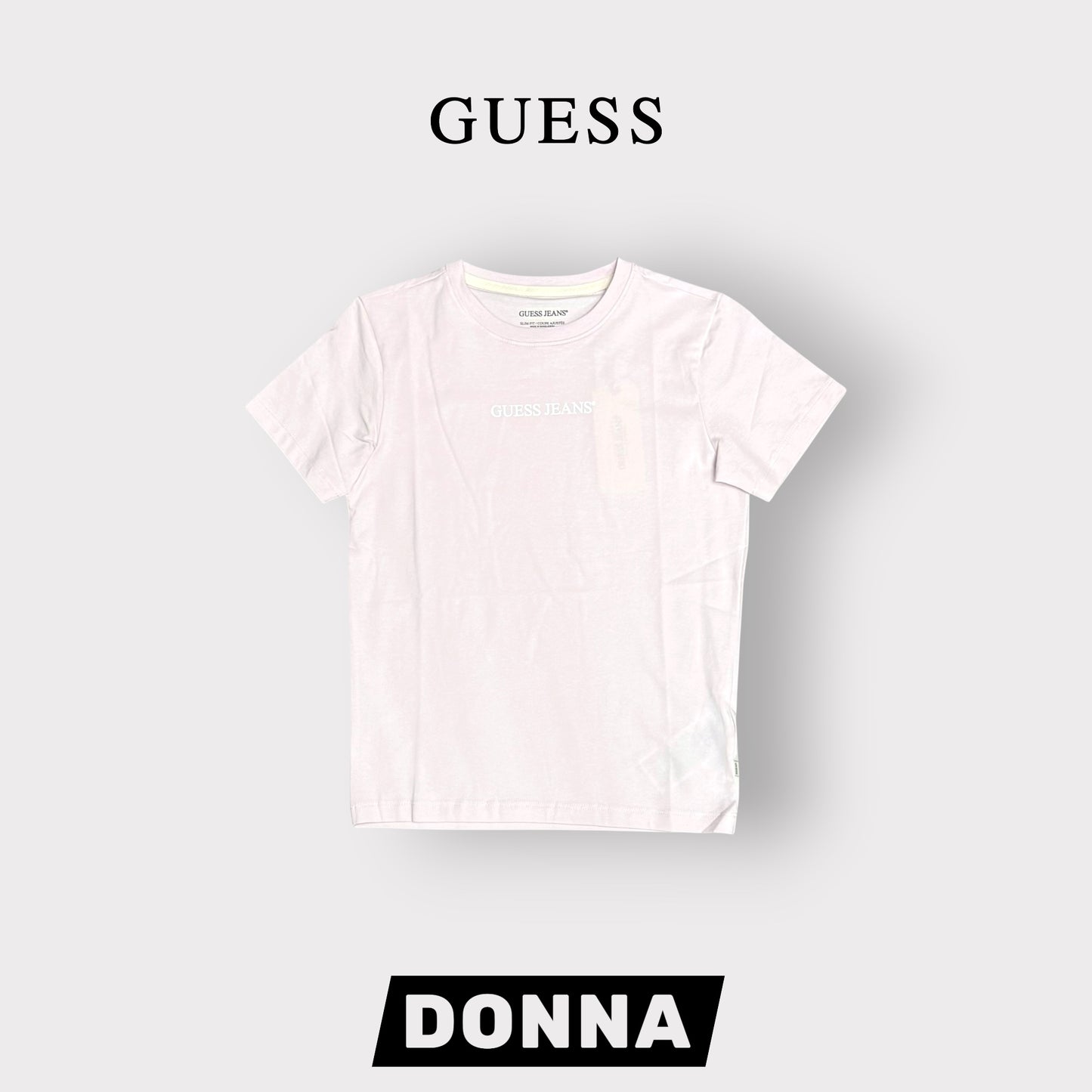 GUESS JEANS- T-shirt Donna, SlimFit, con scritta frontale, col.Rosa