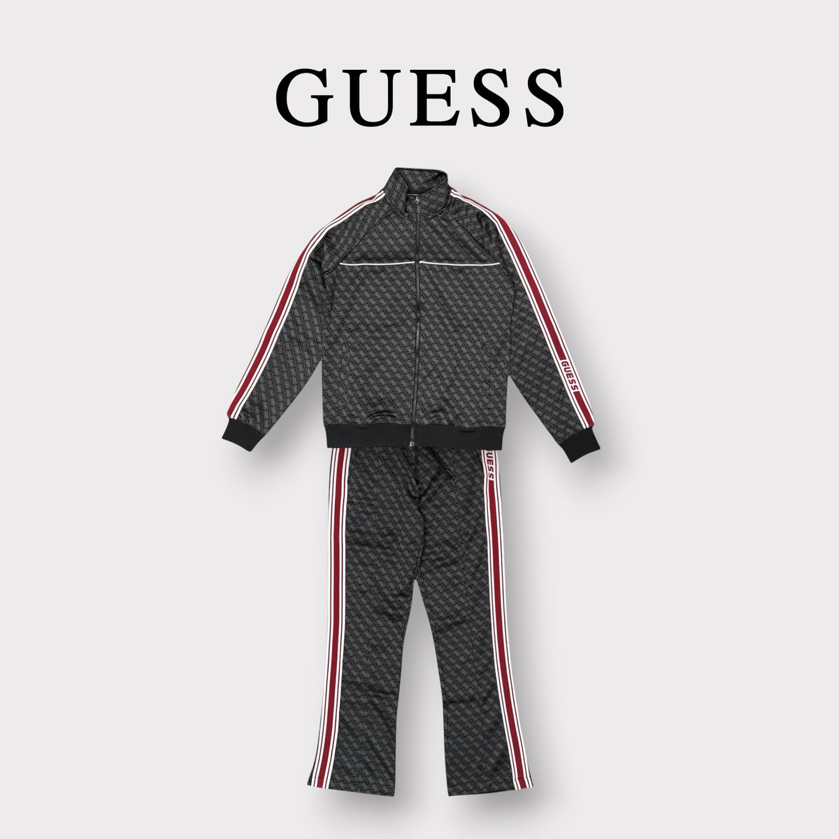 GUESS - Tuta completa Uomo, con banda laterale, logata, con pantalone a fondo largo, Col.Nero