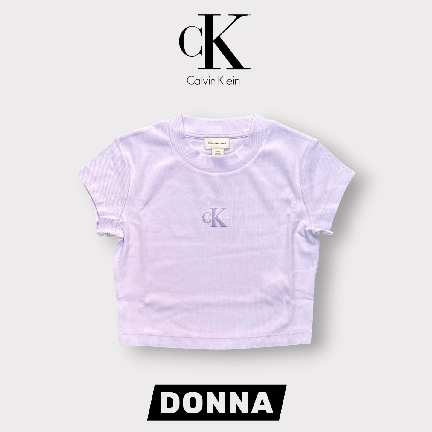 CALVIN KLEIN- T-shirt Donna, con logo in rilievo, Cropped Fit, col.Lilla