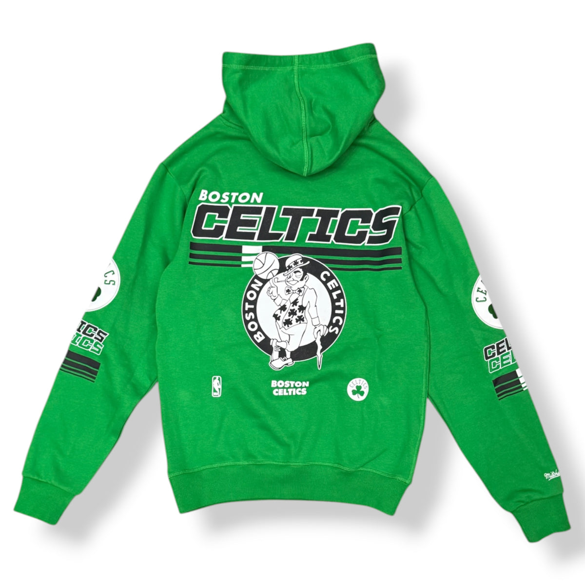 MITCHELL & NESS - Felpa Uomo BOSTON CELTICS con cappuccio e stampa schienale, tex.felpato, Col.Verde