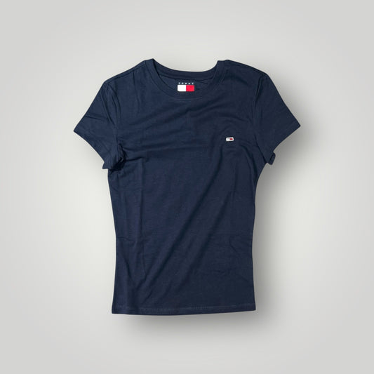 T-shirt TOMMY HILFIGER Donna con logo piccolo lato cuore, SlimFit(veste piccolo), Col.Blu
