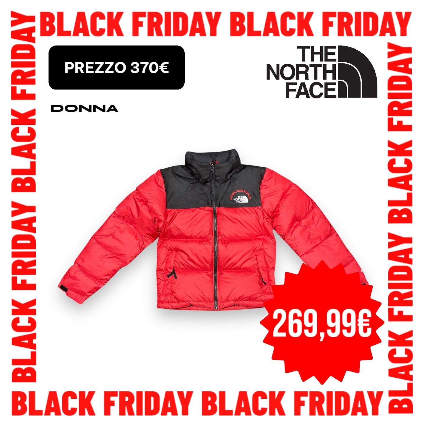 Giubbotto THE NORTH FACE 96 Retro NUPTSE , Col. Rosso/Nero