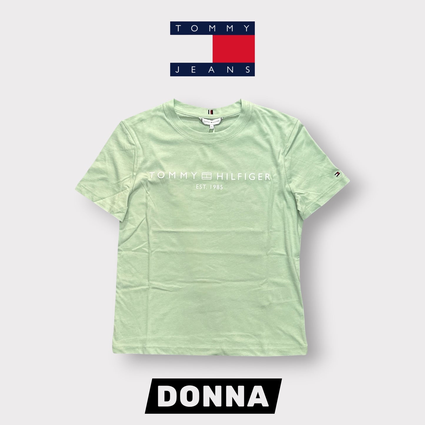 TOMMY HILFIGER- T-shirt Donna, con stampa frontale, Regular Fit, col.Menta