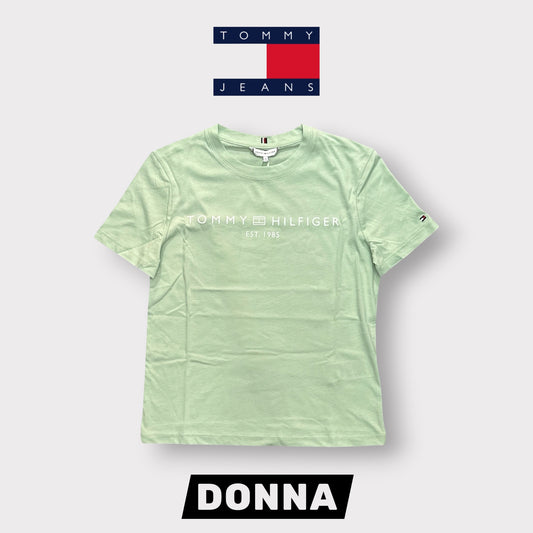 TOMMY HILFIGER- T-shirt Donna, con stampa frontale, Regular Fit, col.Menta