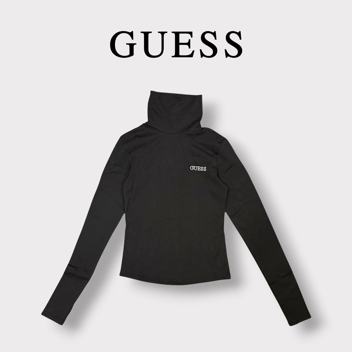 GUESS JEANS- T-shirt Donna, manica lunga, con colletto, Col.Nero