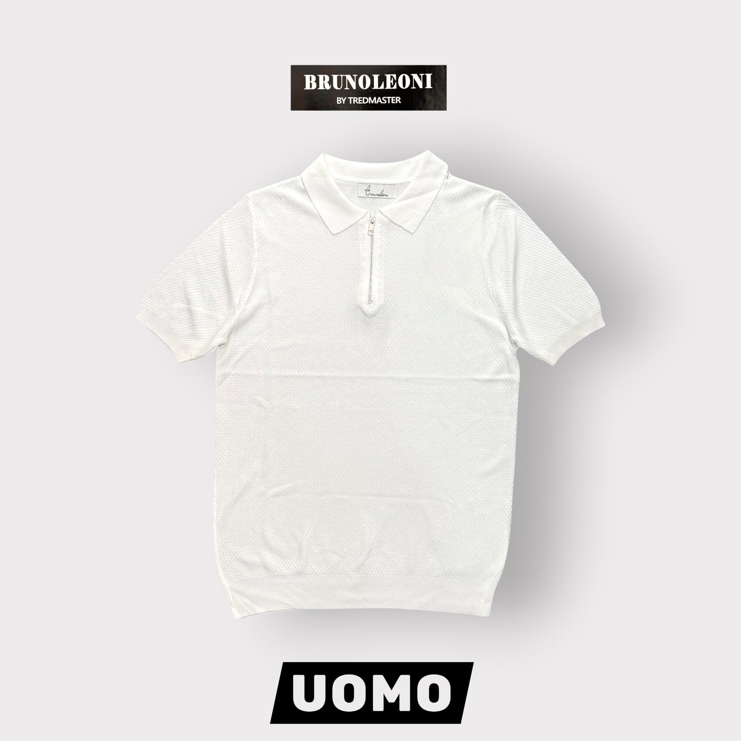 BRUNO LEONI - Polo Uomo con mezza zip, in filo, Col.Bianco