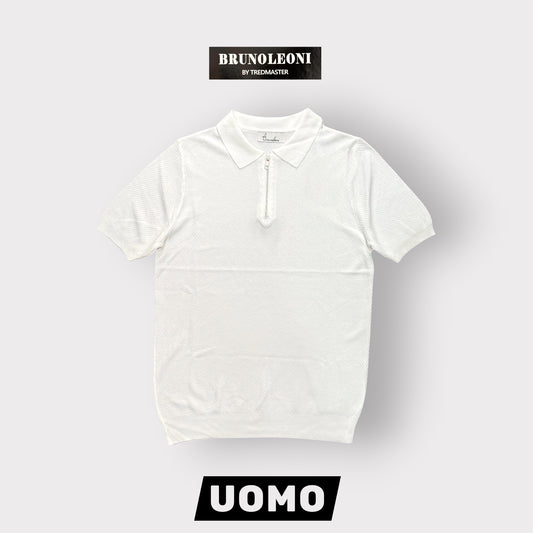 BRUNO LEONI - Polo Uomo con mezza zip, in filo, Col.Bianco