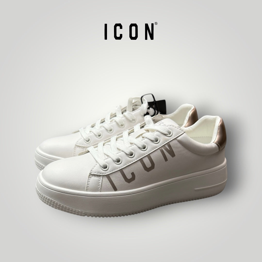ICON- Scarpe Donna con logo laterale lucido, col.Bianco/RosaGold