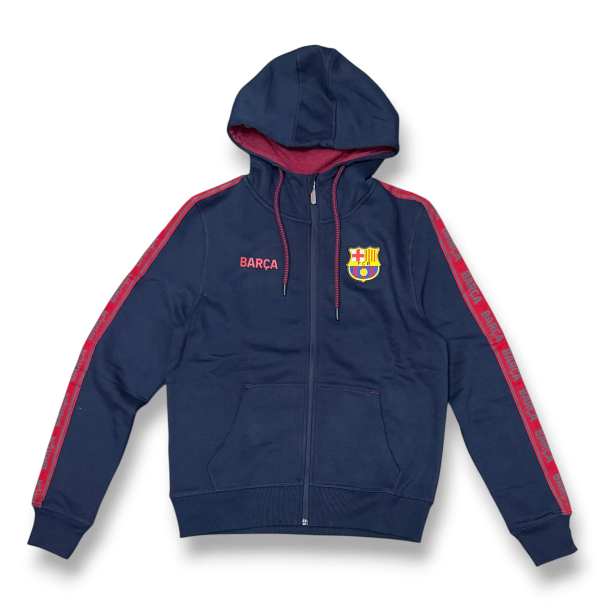 BARÇA - Felpa Uomo BARCELLONA con cappuccio e zip, tex.felpato, Col.Blu