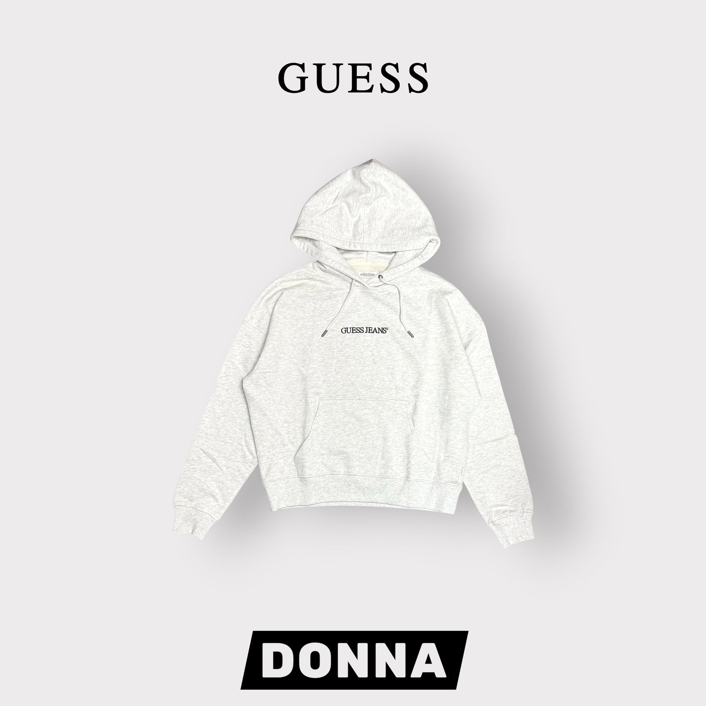 GUESS-Felpa estiva Donna, con cappuccio e ricamo frontale, tex.cotone garzato, Col.Grigio