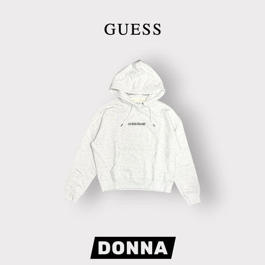 GUESS-Felpa estiva Donna, con cappuccio e ricamo frontale, tex.cotone garzato, Col.Grigio