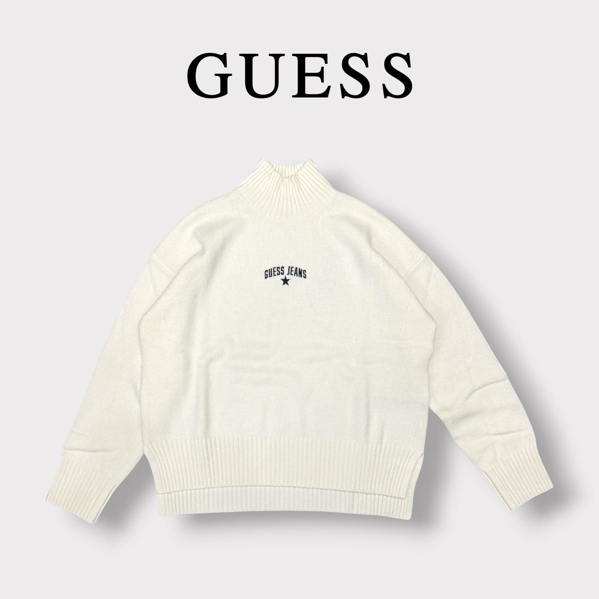 GUESS JEANS - Maglioncino Donna, con scritta ricamata frontale, Col.Bianco