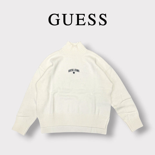 GUESS JEANS - Maglioncino Donna, con scritta ricamata frontale, Col.Bianco