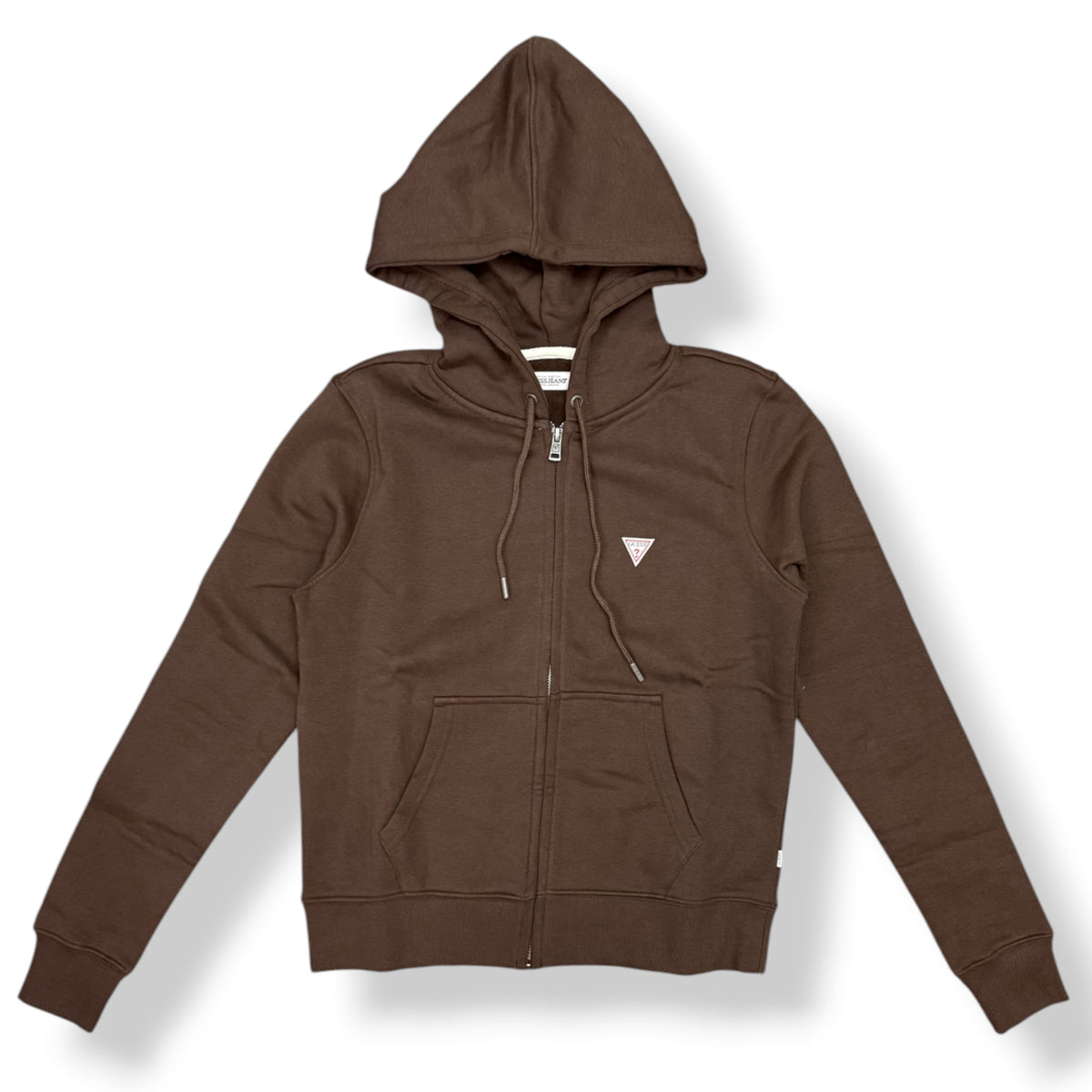 GUESS - Felpa Donna, con zip e cappuccio, tex.Felpato, col.Marrone