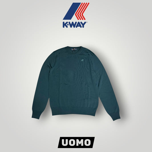 Maglioncino K-WAY Uomo, con logo lato cuore, 100% Lana Vergine, col.Green Poderosa