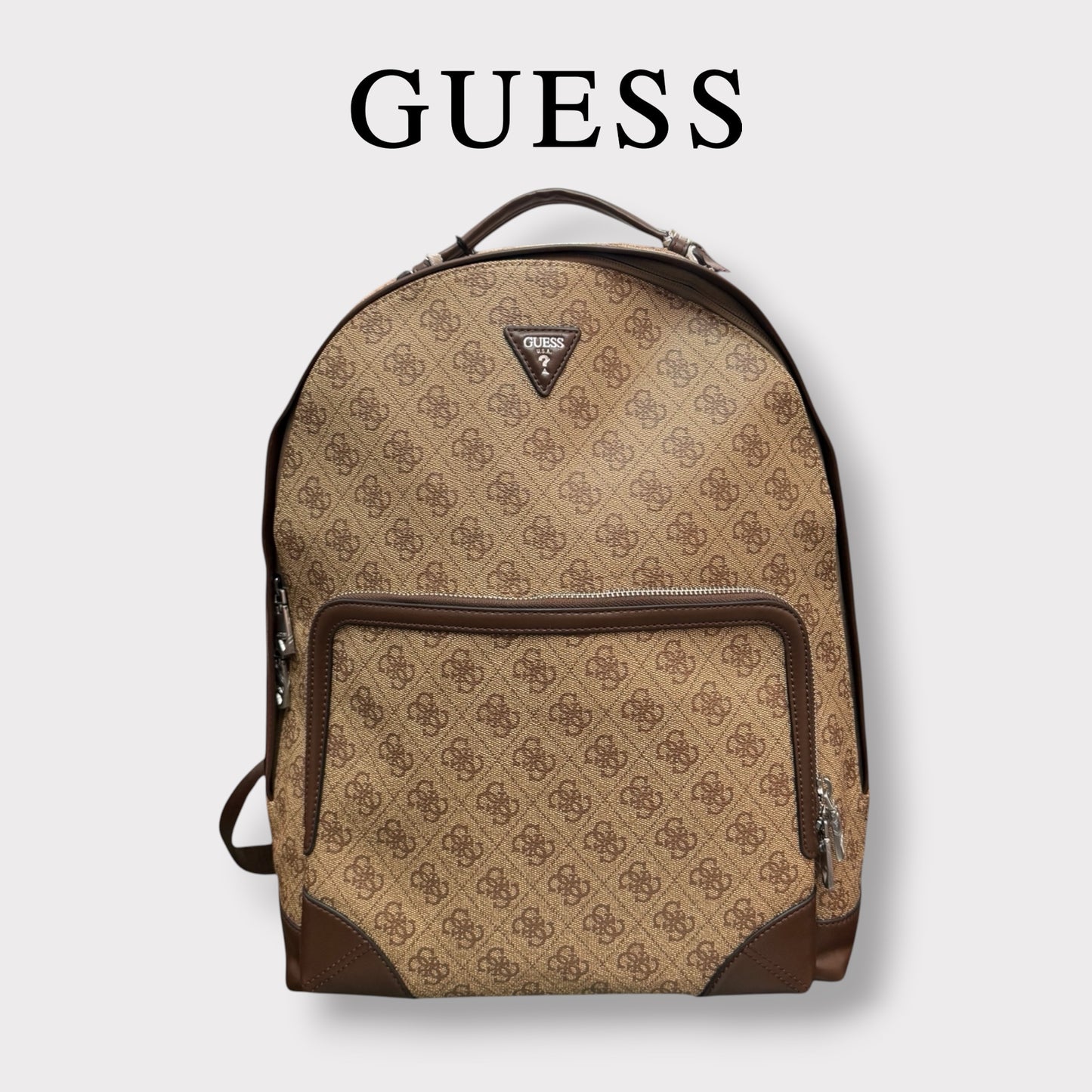 GUESS- Zaino Uomo, in pelle, logato, Col.Marroncino
