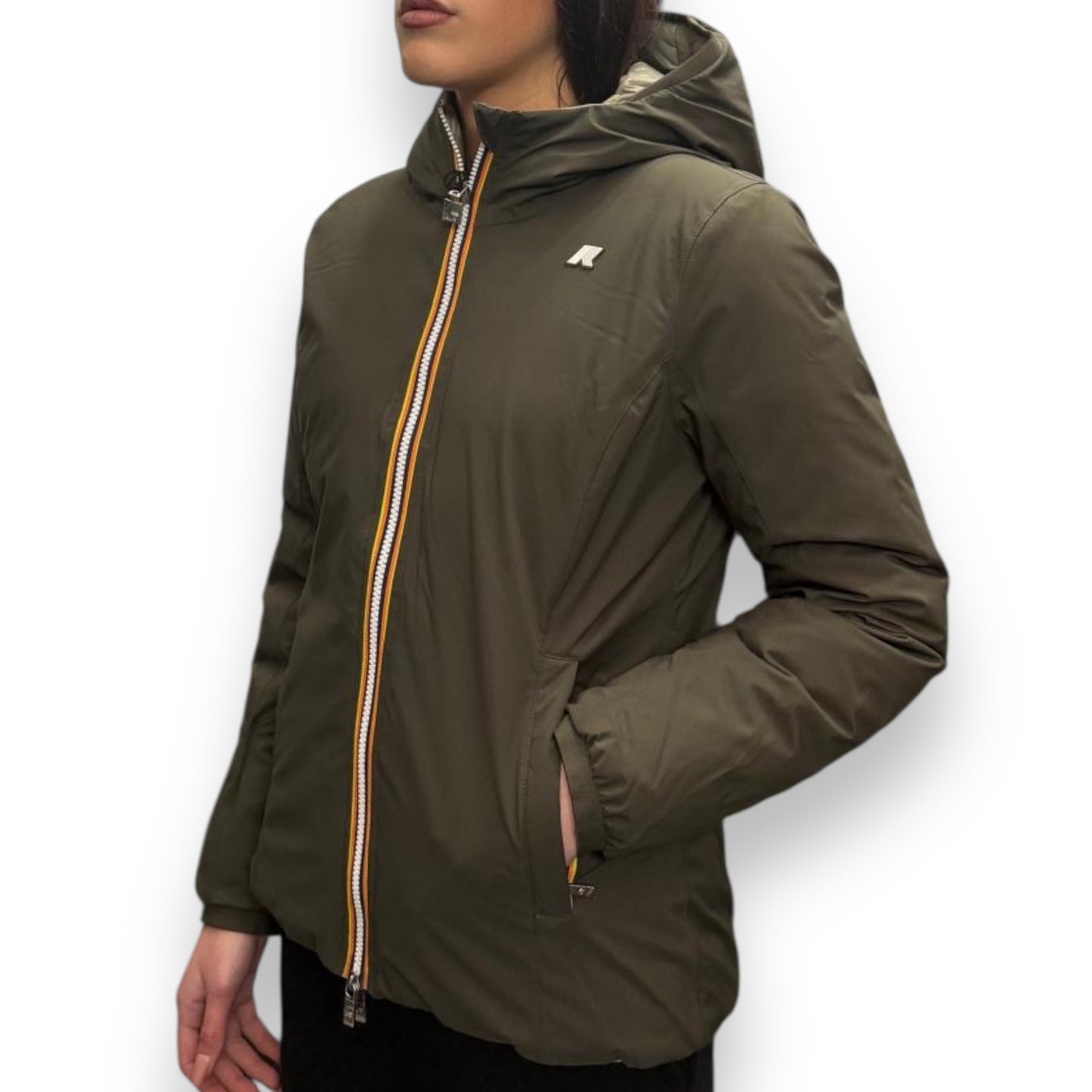 Giubbotto K-WAY Donna reversibile, mod.Lily St Thermo Double, Col.Black Olive-Green Oak