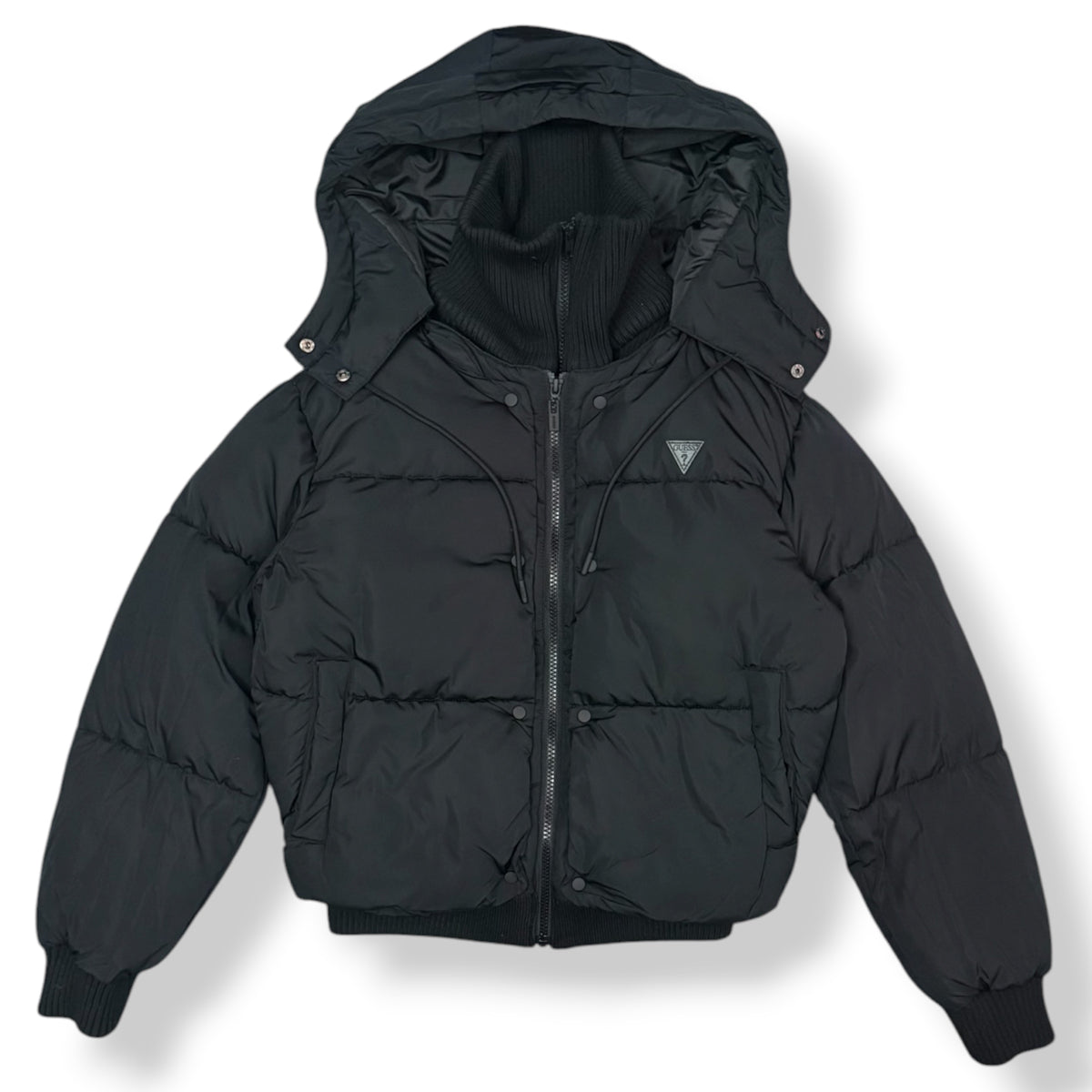 GUESS - Giubbotto Donna, con strato interno di maglione removibile, con cappuccio sganciabile, Col.Nero