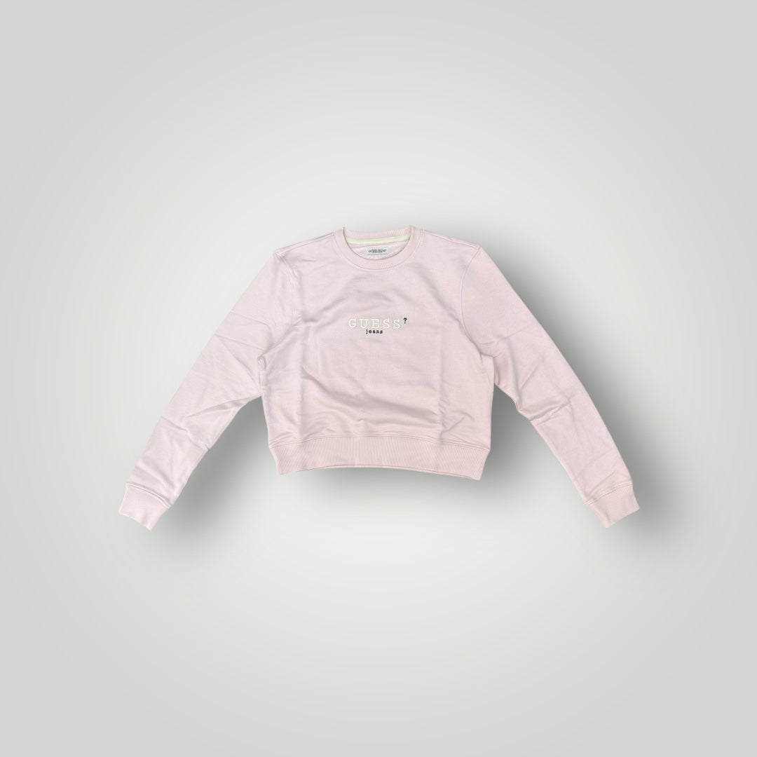 Felpa GUESS JEANS Donna con ricamo frontale, tex. cotone garzato, Cropped Fit , Col. Rosa