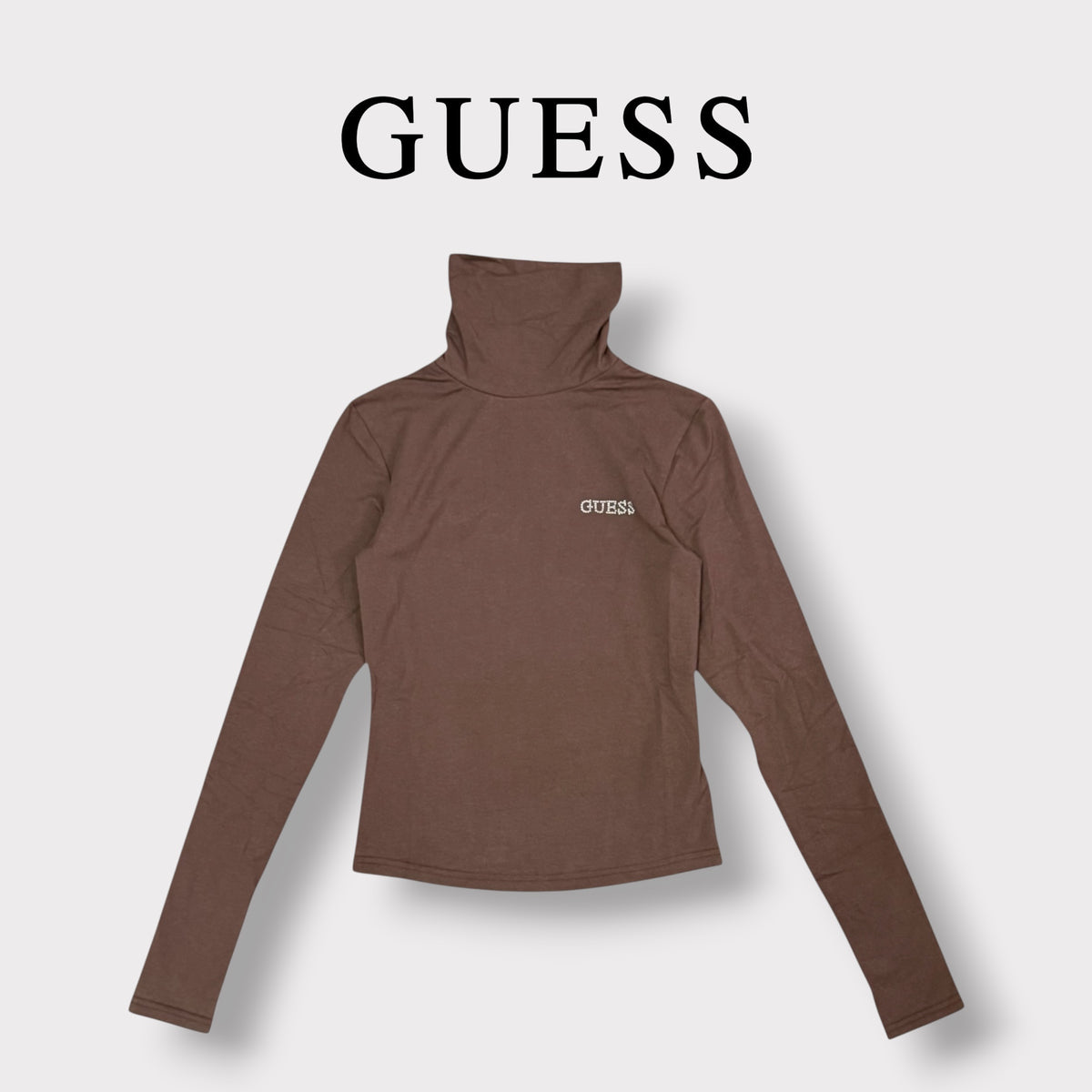 GUESS JEANS- T-shirt Donna, manica lunga, con colletto, Col.Marrone