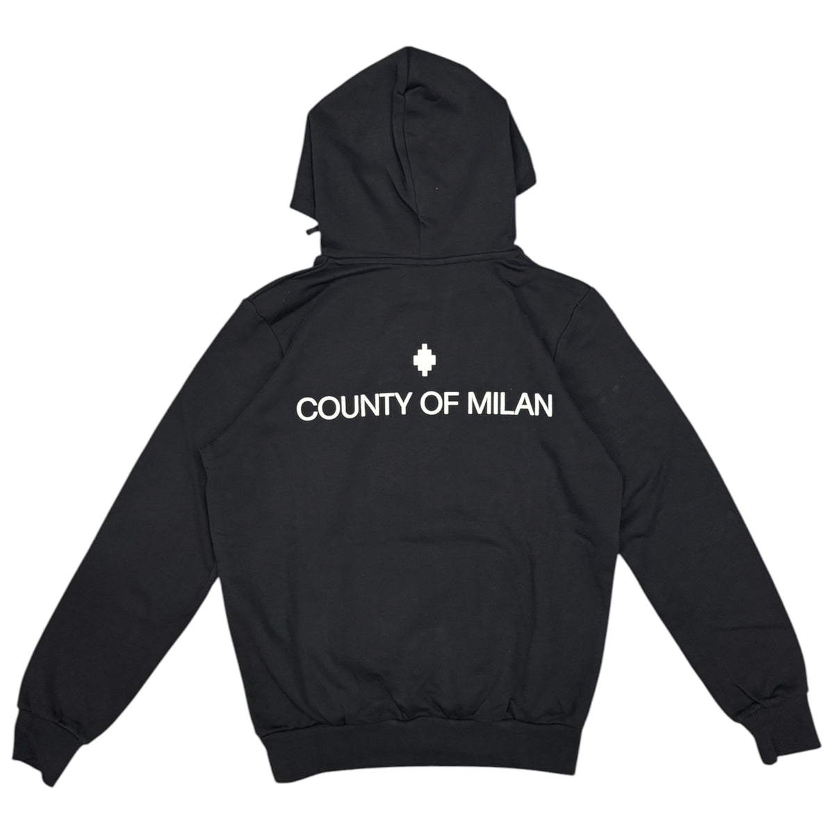 COUNTY OF MILAN- Felpa Uomo, con cappuccio e stampa sulla schiena, tex.cotone garzato(veste comoda), Col.Nero