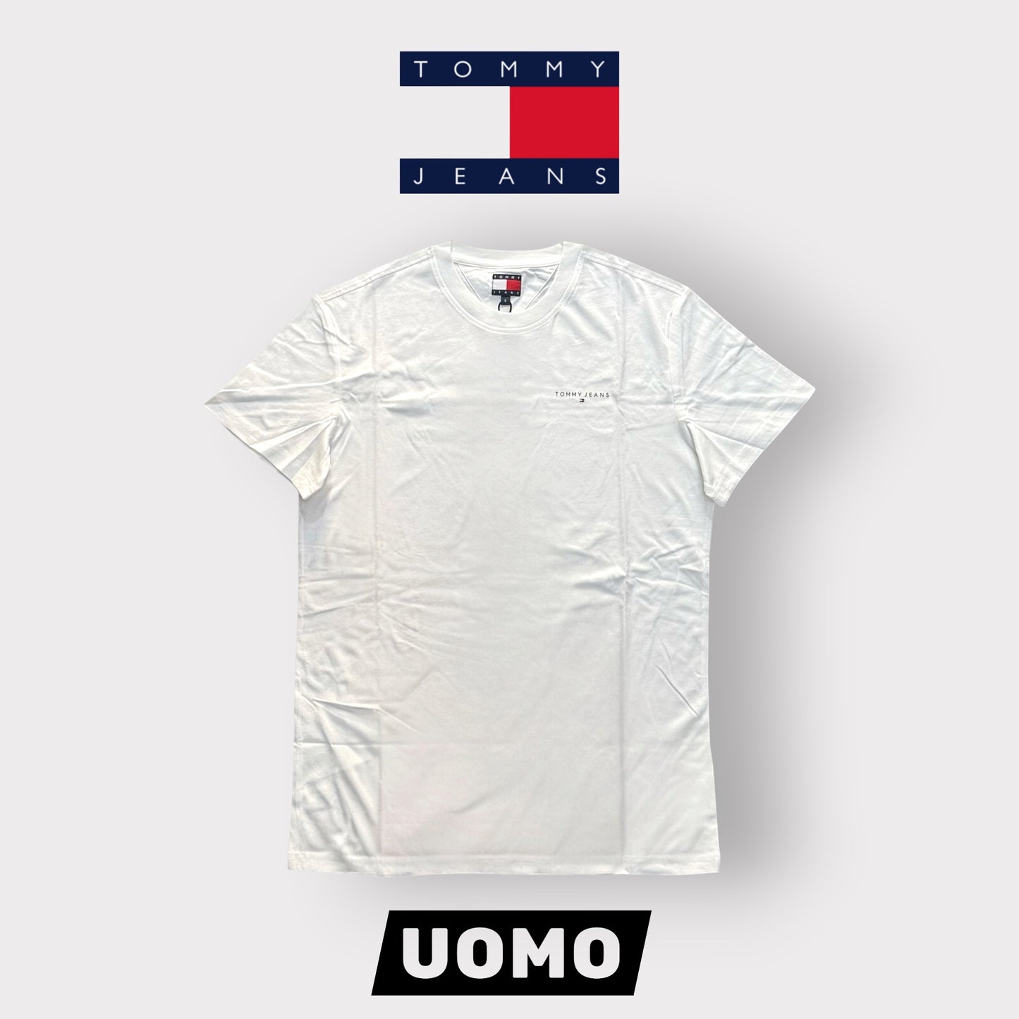TOMMY JEANS - T-Shirt Uomo con logo lato cuore, Col.Bianco