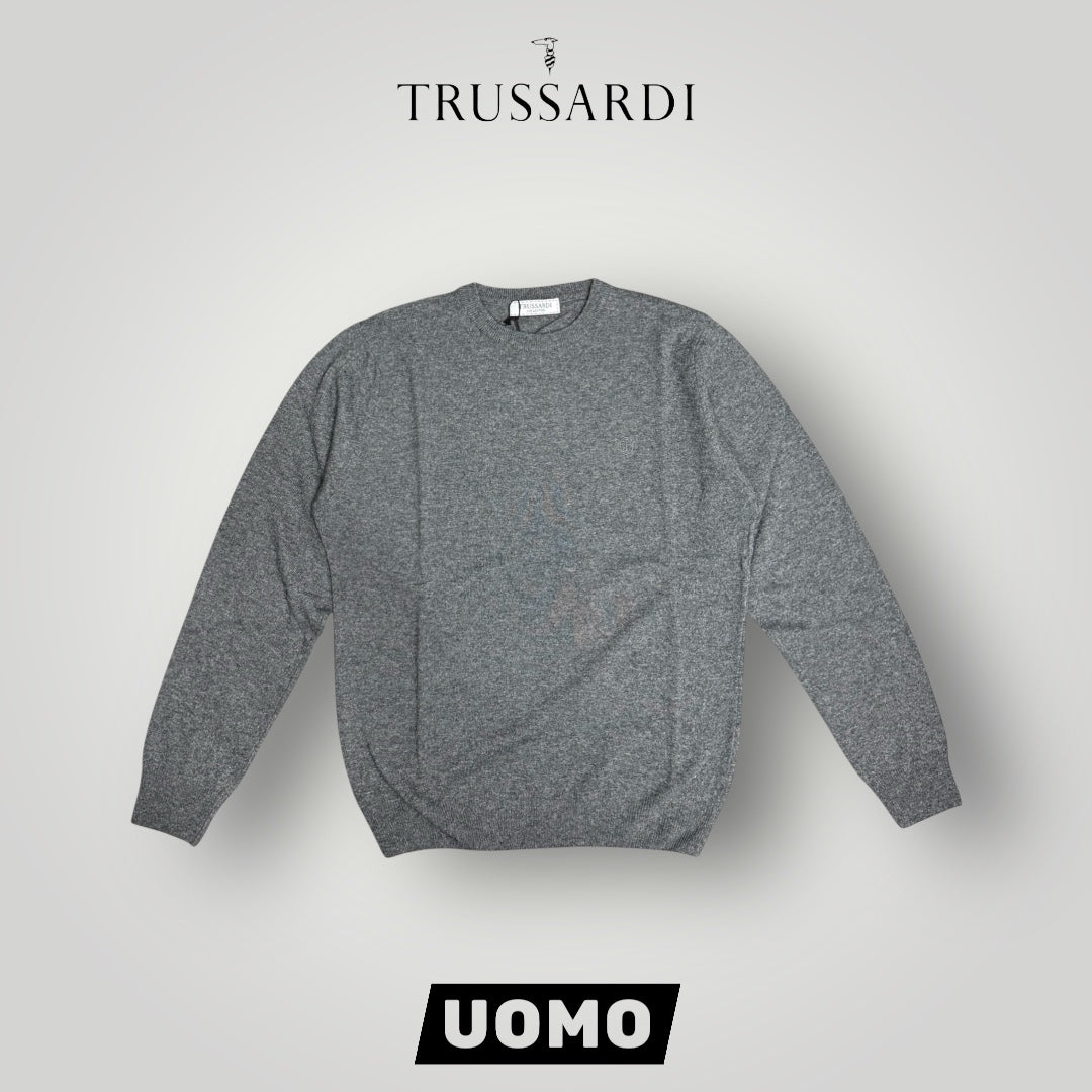 Maglioncino TRUSSARDI Uomo, con logo ricamato lato cuore, col.Grigio scuro