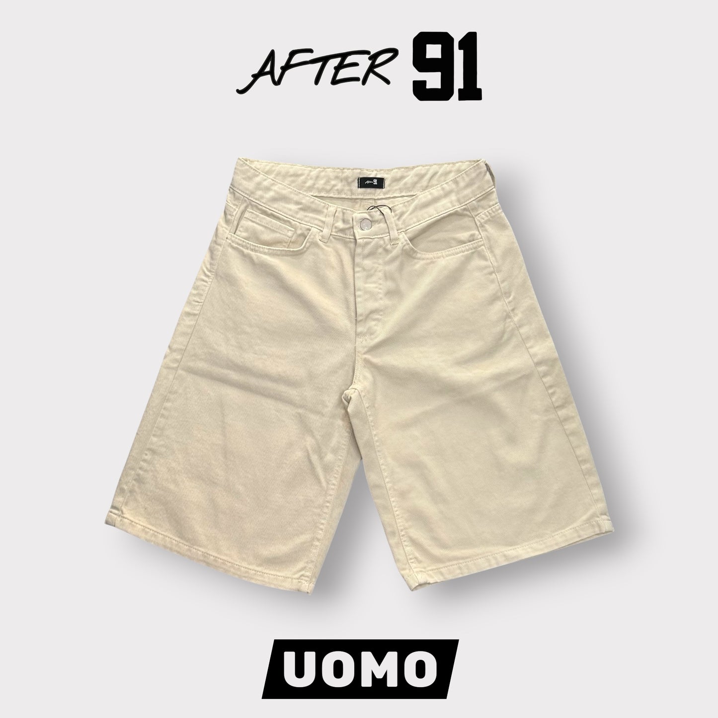 AFTER 91- Bermuda Uomo Jeans, gamba svasata, Col.Beige