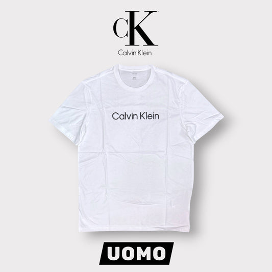 CALVIN KLEIN - T-Shirt Uomo con scritta frontale con contrasto argento, Col.Bianco