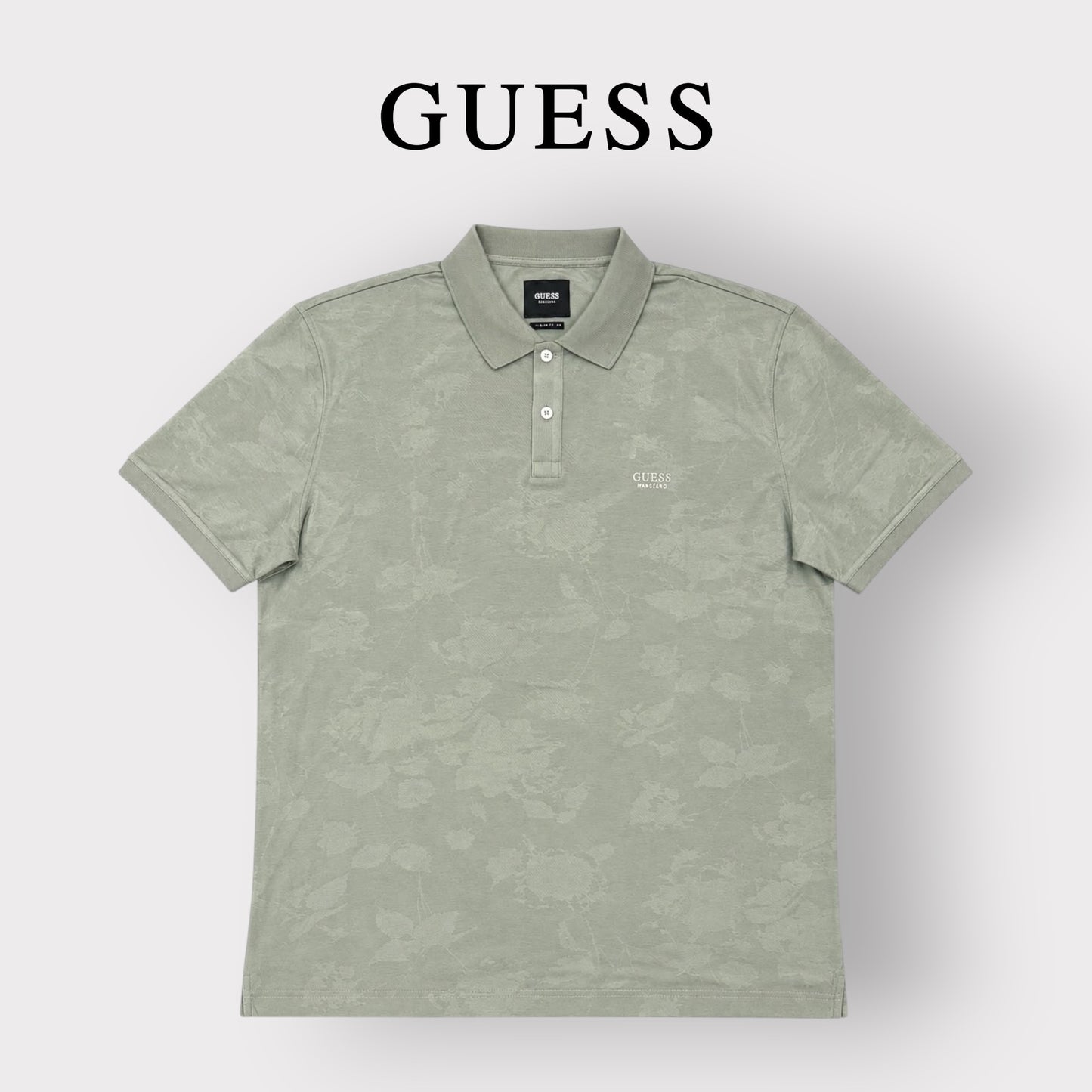 GUESS- Polo Uomo, con trama a fiori, in tessuto tecnico, RegularFit, Col.Verde