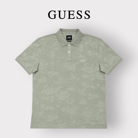 GUESS- Polo Uomo, con trama a fiori, in tessuto tecnico, RegularFit, Col.Verde