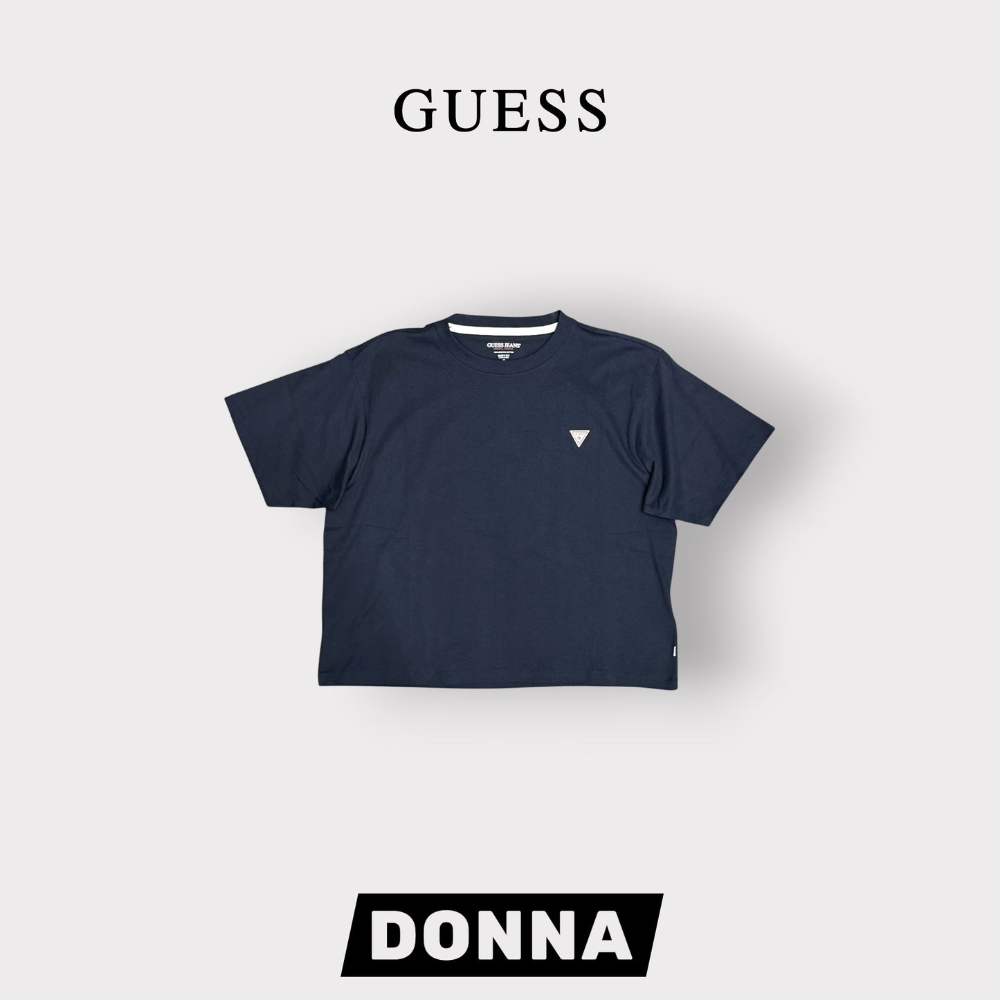 GUESS JEANS- T-shirt Donna, BoxyFit, con logo lato cuore, col.Blu