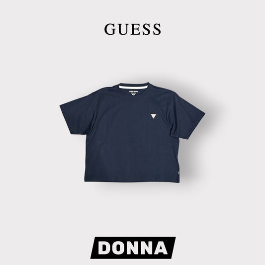 GUESS JEANS- T-shirt Donna, BoxyFit, con logo lato cuore, col.Blu