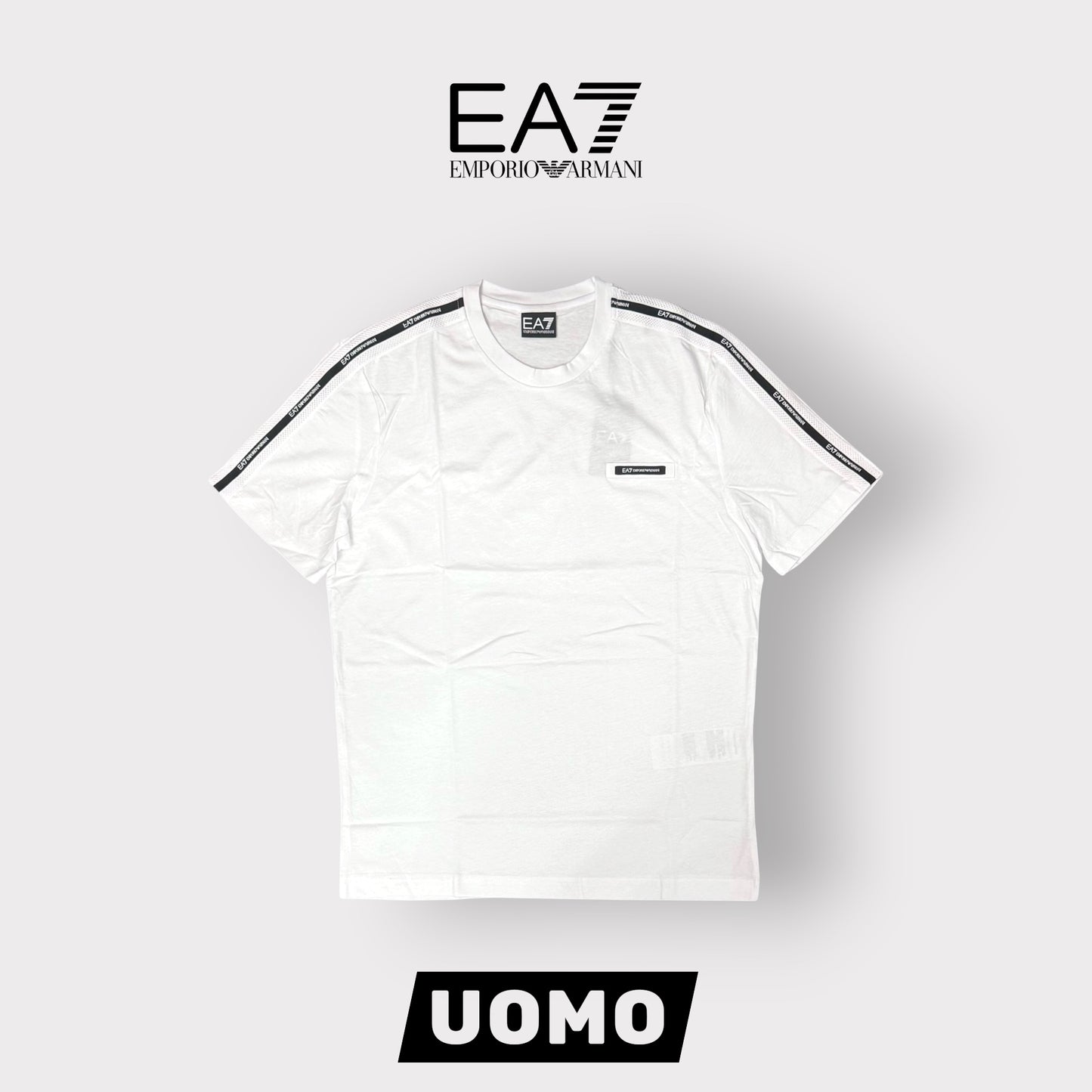 EMPORIO ARMANI- T-shirt Uomo, con logo gommato lato cuore e sulle spalle, col.Bianco