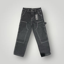 Carica l&#39;immagine nel visualizzatore di Gallery, Jeans baggy nero con cuciture a contrasto LUKAS KIMI (toppe + tasche laterali)
