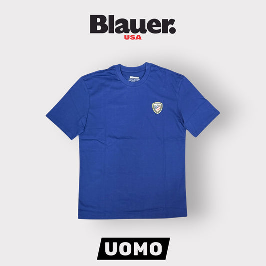 BLAUER- T-shirt, RegularFit, con logo gommato 3D lato cuore, mod.Faxon, col.Blu elettrico